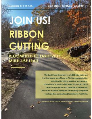 Ribbon cutting event for newly completed section of Bloomfield to Tariffville Multi-Use Trail