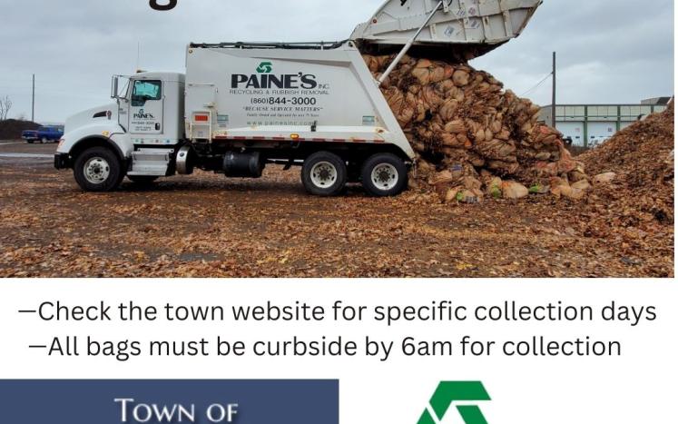 Paine's recycling truck dumping bags of leaves